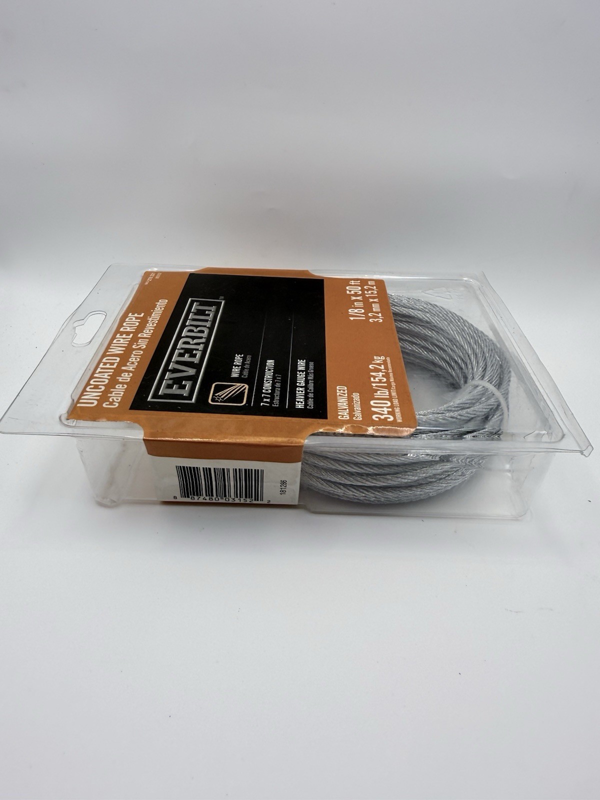 Everbilt 1/8 in. x 50 ft. Galvanized Steel Uncoated Wire Rope 7×7 340lb