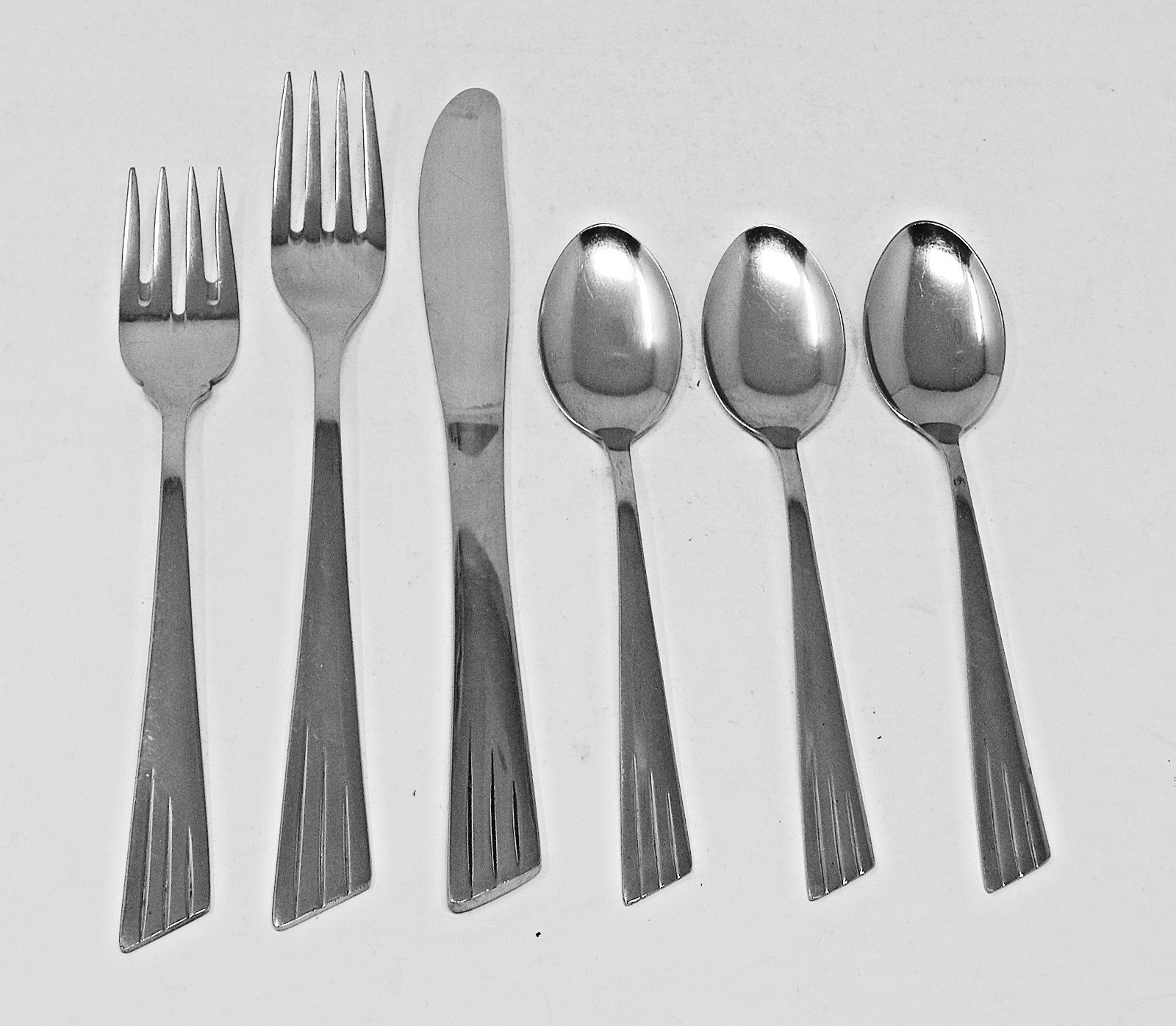 ASTRID Sweden MCM Stainless Teaspoons Forks Knife Slant 3-Lines Handle by Husaby
