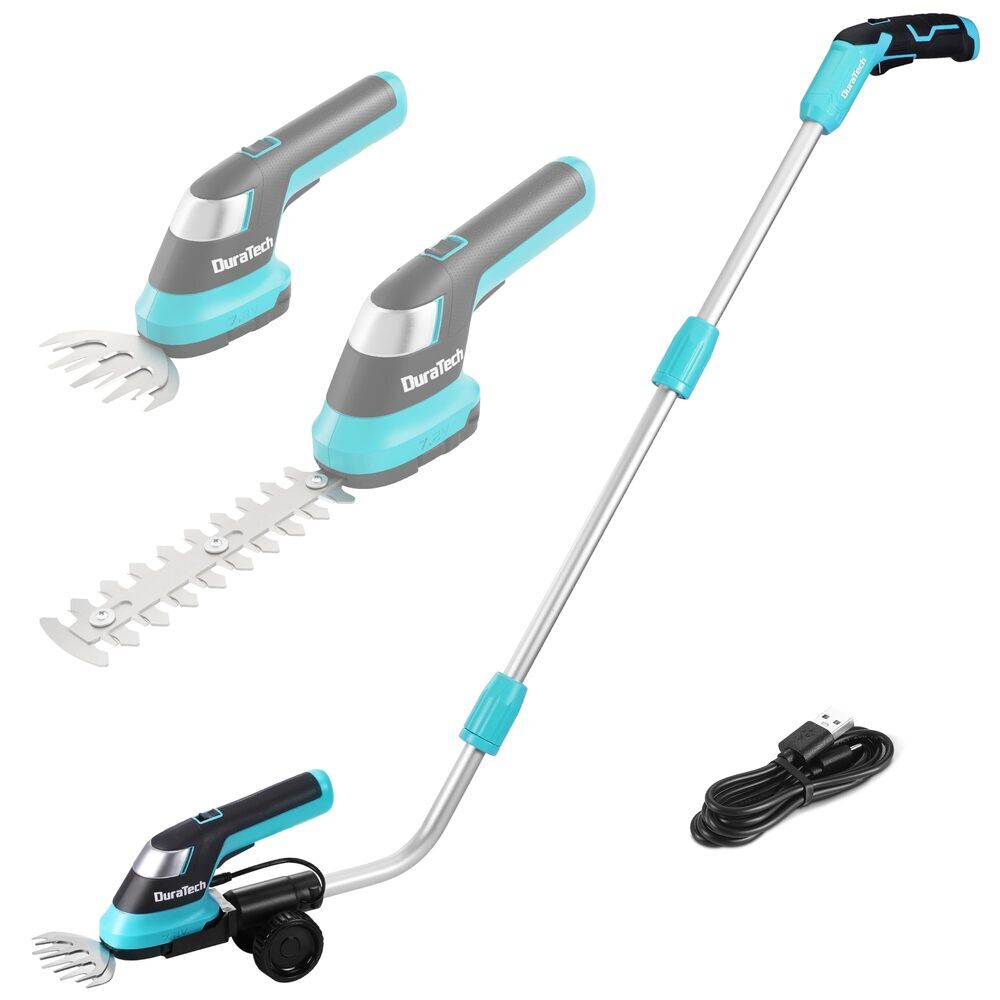 DURATECH 7.2V Cordless 3-in-1 Grass Trimmer & Hedge Shears w/50″ Pole USB Type-C