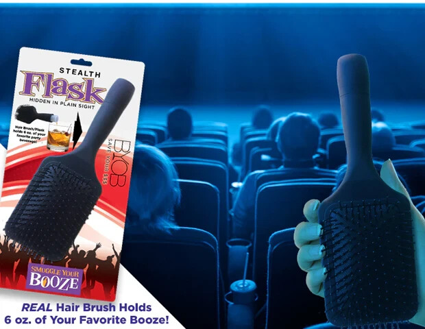 Smuggle Your Booze Hide Alcohol w Fake Hair Brush Flask Concert Festival Plastic