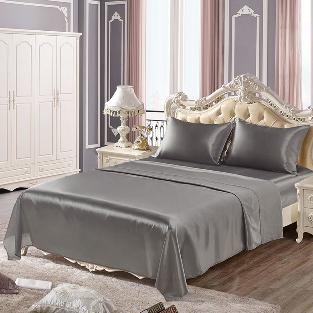 4 Pcs Smooth Satin Silk Sheet Set Deep Pocket Bed Sheet Wrinkle Fade Resistant