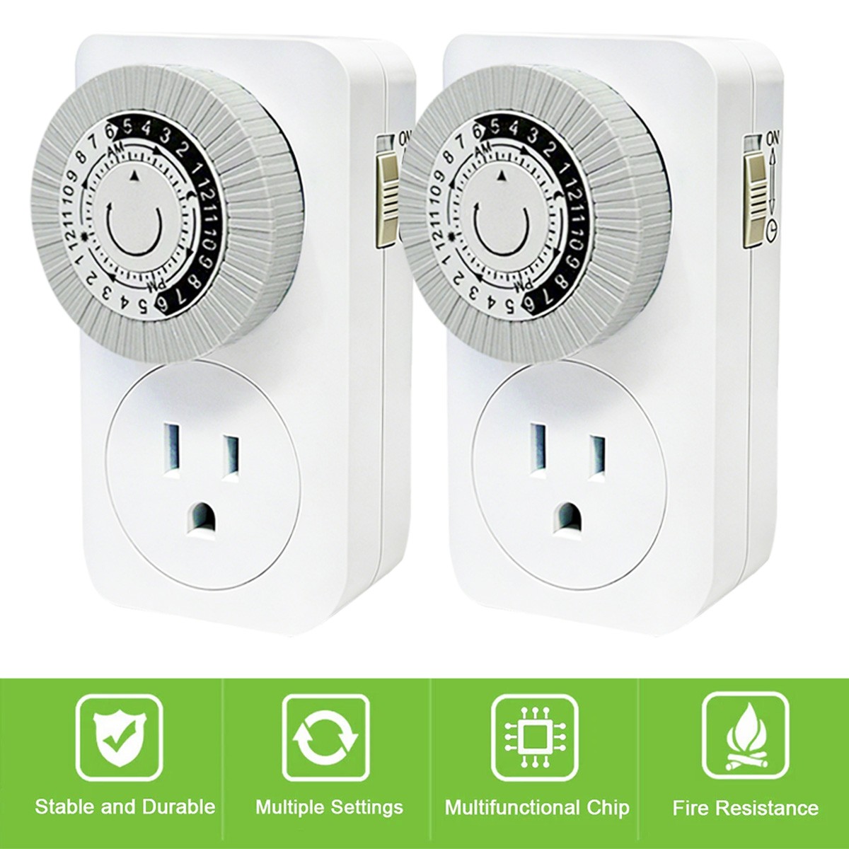 2 Pack Indoor 24-Hour Mechanical Outlet Timer Plug Indoor 2 or 3 Prong