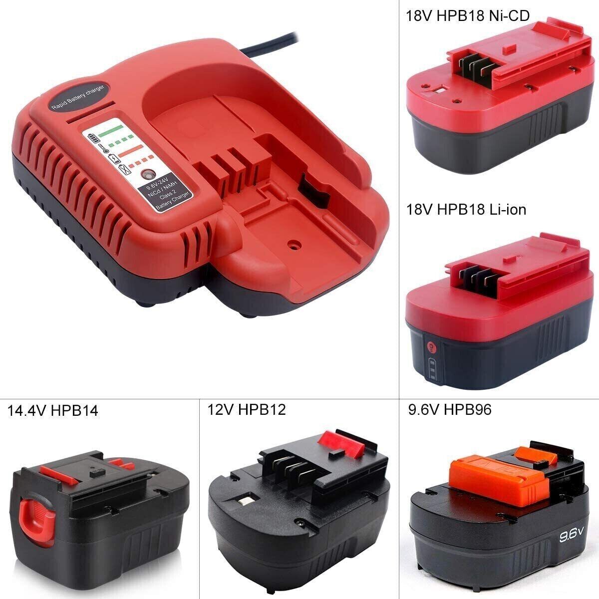 2X Battery for Black and Decker HPB18 18Volt HPB18-OPE /18V-24V Battery Charger