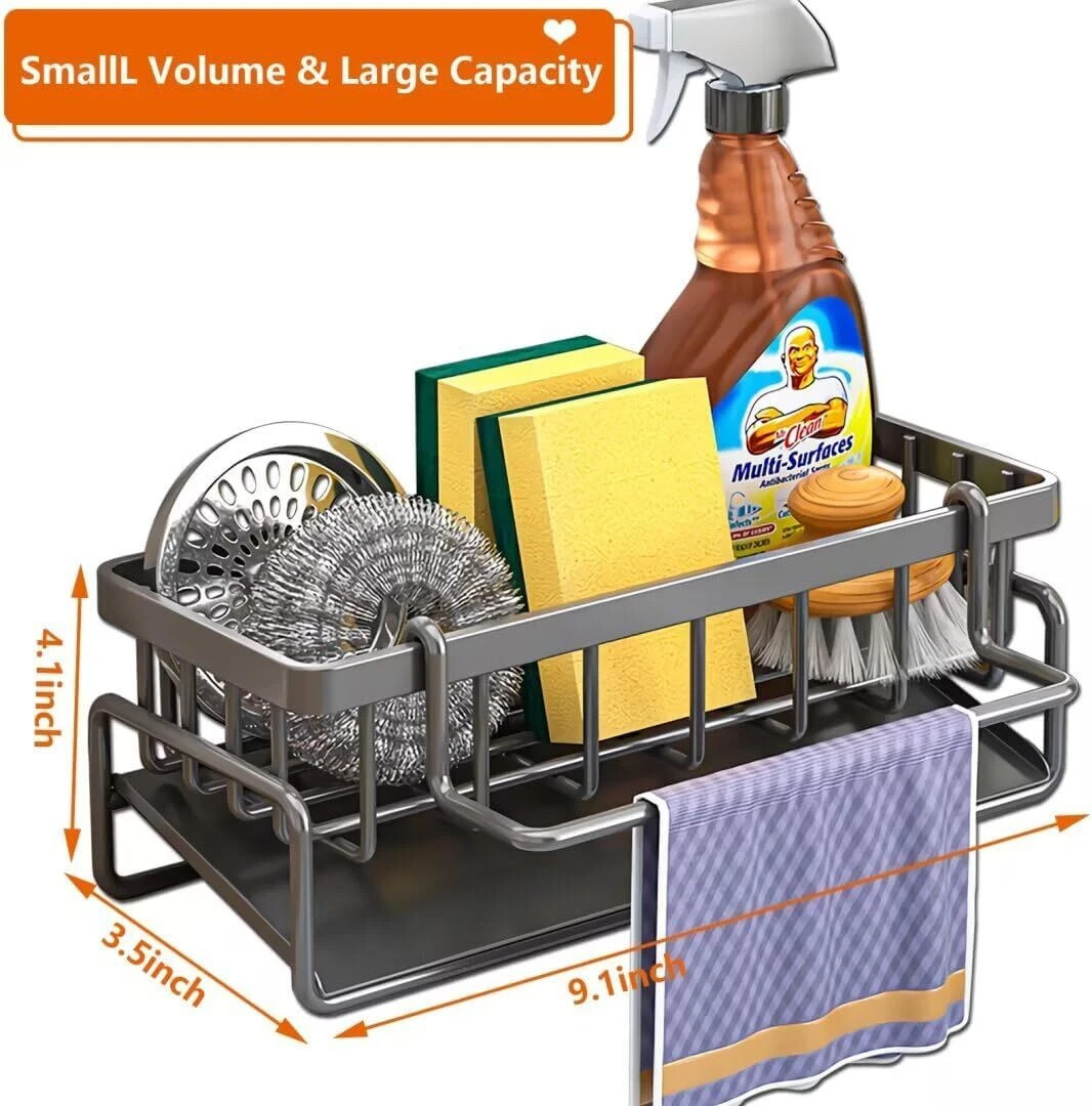 Kitchen Sink Caddy Organiser with Self Draining Tray, Sponge Holder Brush Holder