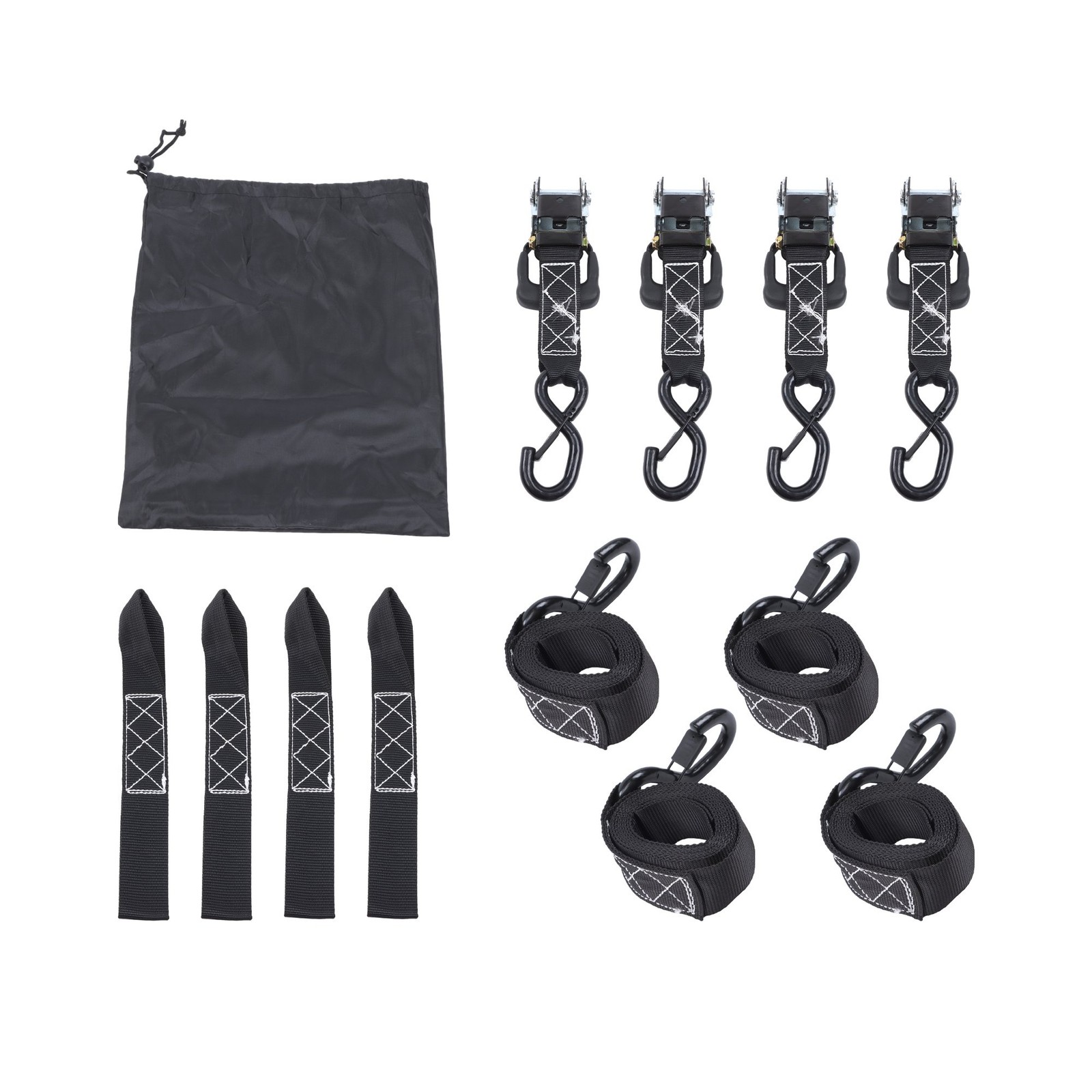 Steel Ratchet Strap 4 Pcs Black Fracture Strength 5208lbs 1.6in*8ft with S Hooks