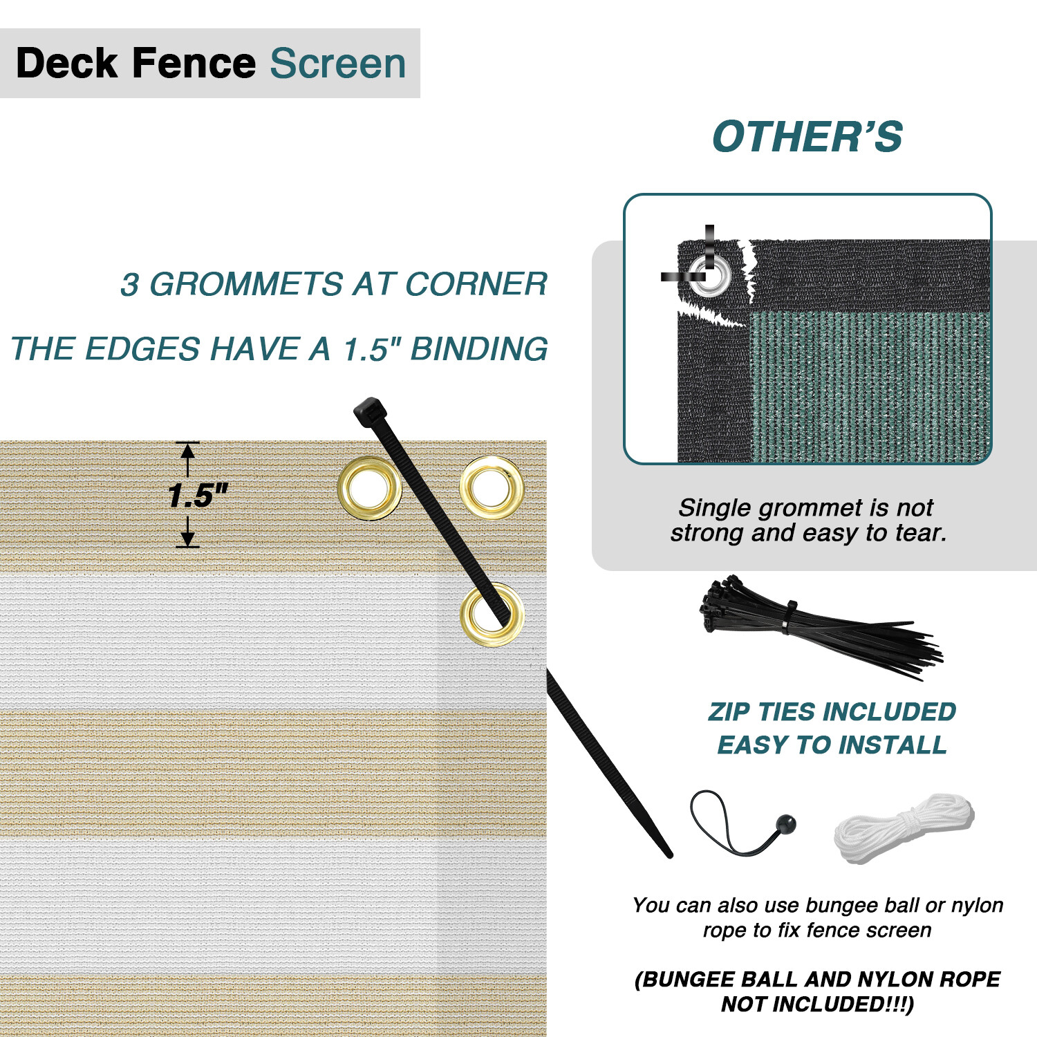 35in Balcony Fence Screen Privacy Deck Patio Shelter Shade Cover Beige Stripe
