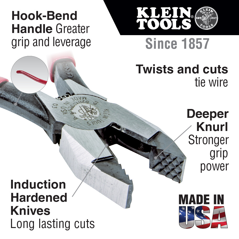 Klein Tools D201-7CSTA 9 in. Aggressive Knurl Ironworker’s Pliers