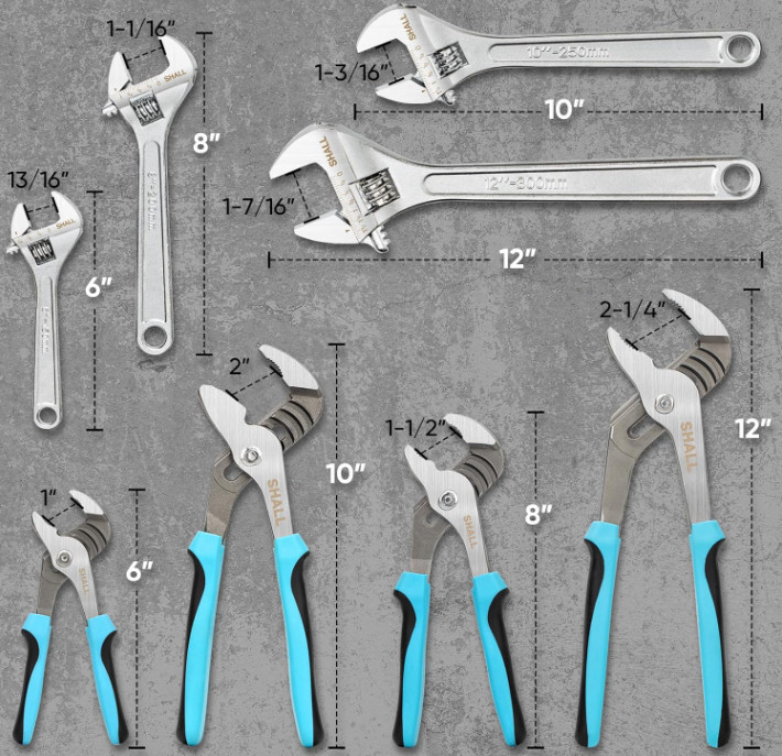 SHALL 8-Piece Wrench & Pliers Set – Adjustable, Forged Steel for Repair