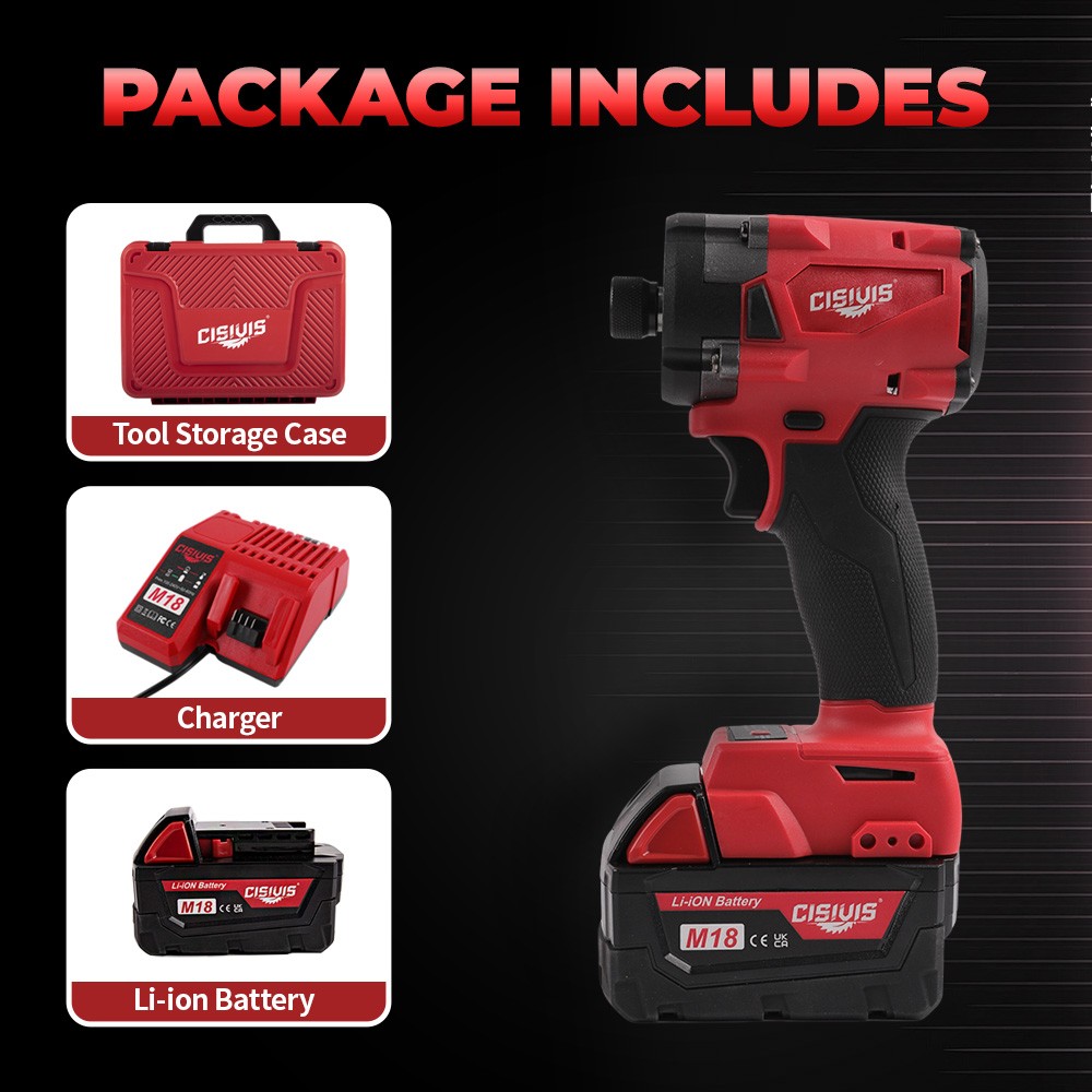 Brushless Cordless 1/4″ Hex Impact Driver With Bettery For Milwaukee M18 Battery