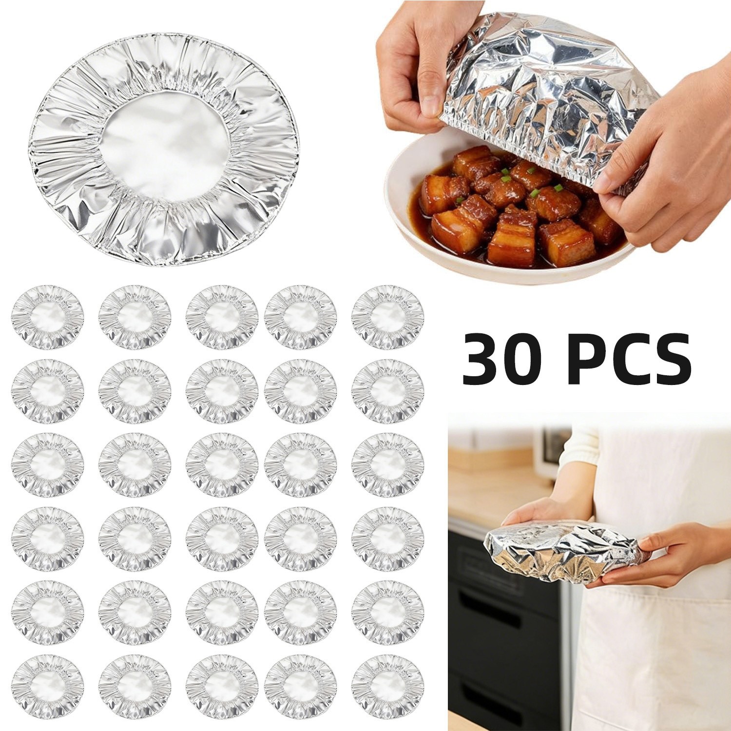 30/50 Pcs Stretchy Reusable Foil Cover for Plates, Bowls & Kitchen Food Storage