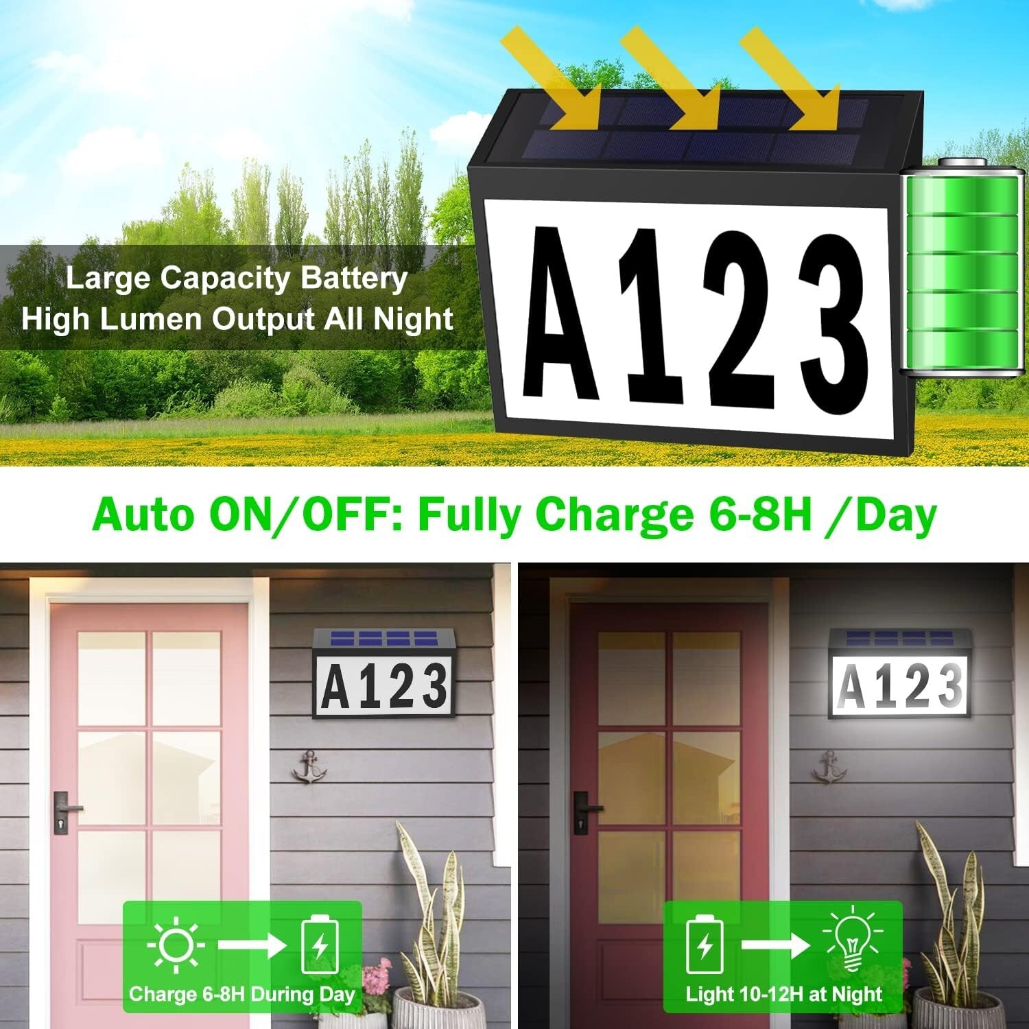 T-SUN Solar LED Light Sign House Street Door Address Plaque Number Plate Lamp US