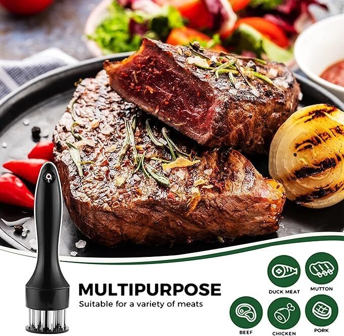 Needle Meat Tenderizer Tool Stainless Steel 21 Blades Steak Marinade Black