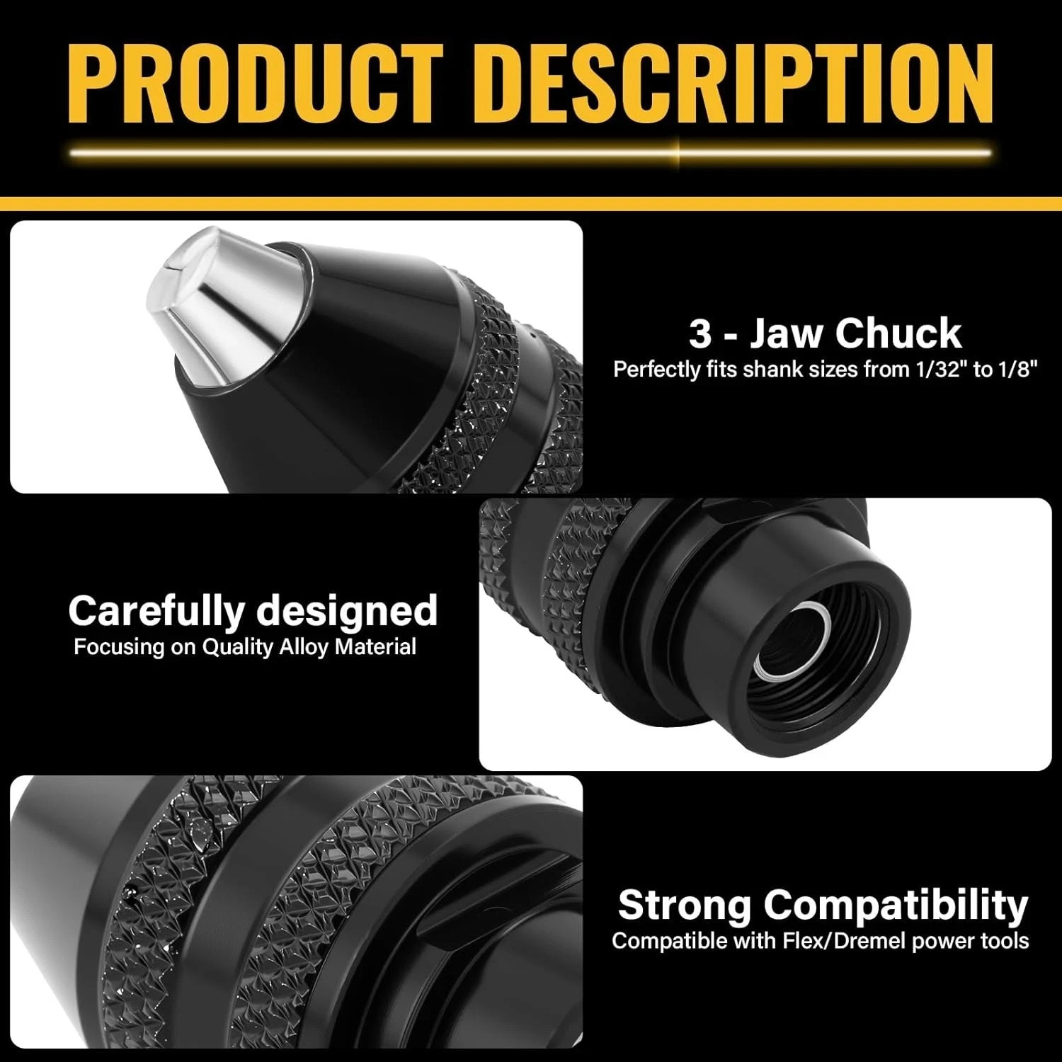 15PCS Keyless Drill Chuck Collet Set 1/32″–1/8″ for Dremel Rotary Tool 4486 Comp