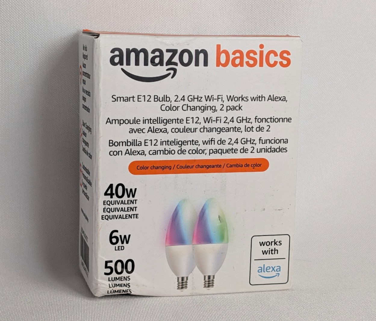 Amazon Basics Smart E12 LED Bulb Color Changing Alexa Wi-Fi 2-Pack 840324422221