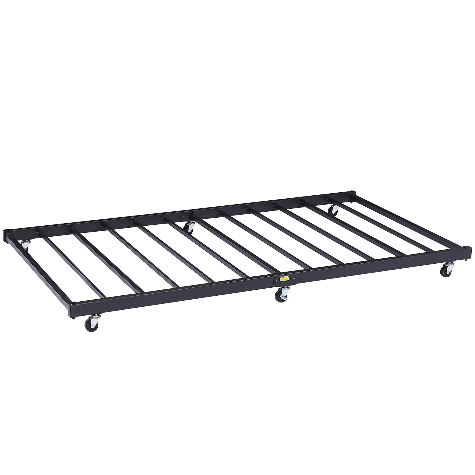 Twin Trundle Bed Frame with Roll-Out Feature, Metal Slats & Lockable Casters, Bl