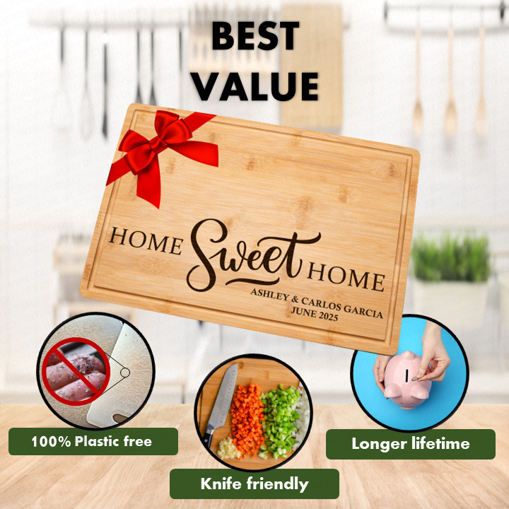 Custom Personalized Engraved Bamboo Cutting Charcuterie Board Home Housewarming