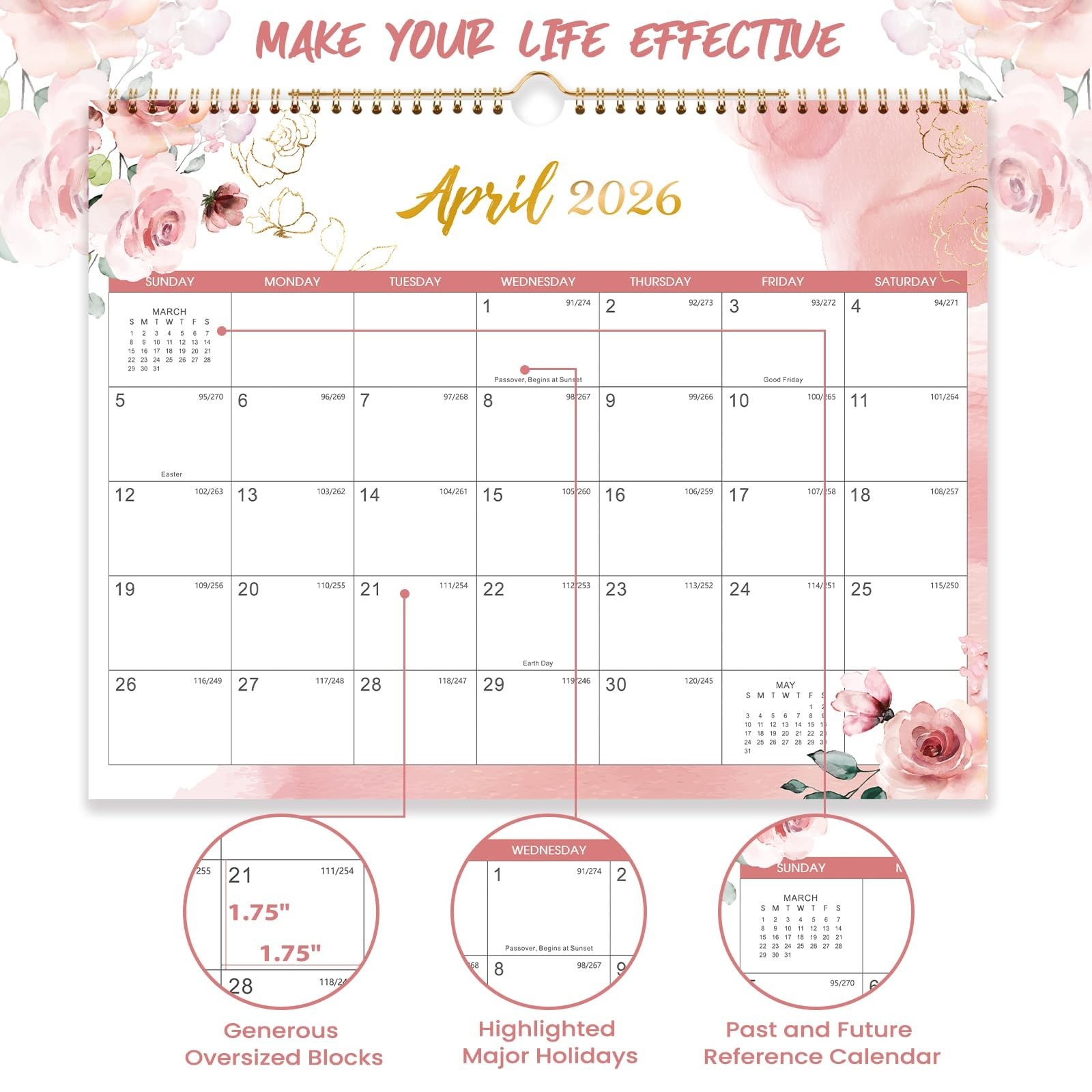 2026 Wall Calendar – 12 Months Calendar from Jan. 2026 – Dec. 2026, 14.8″ x 1…