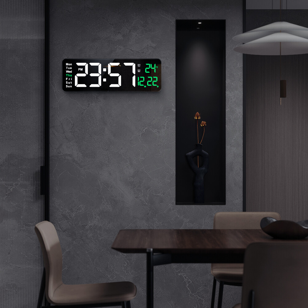 Large LED Digital Wall Clock Temperature Date Day Display USB Remote Control
