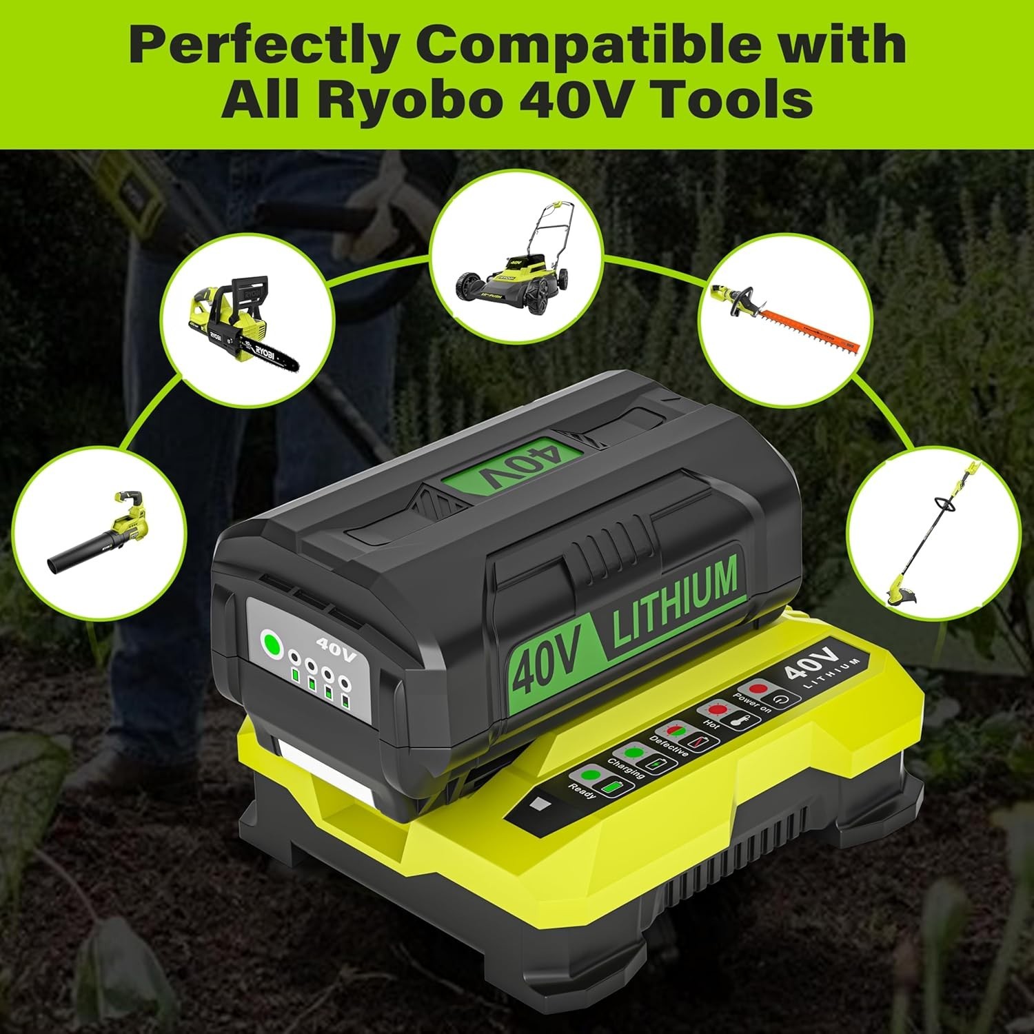40V Rapid Charger for Ryobi OP401S OP406A OP404 OP401 Battery Replacement