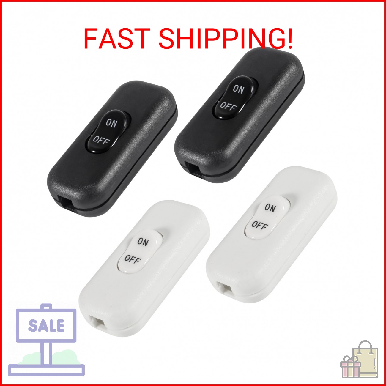DWEII 4 Pack Inline Cord Switch AC 250V 6A On-Off,Lamp Cord Button Torpedo Switc
