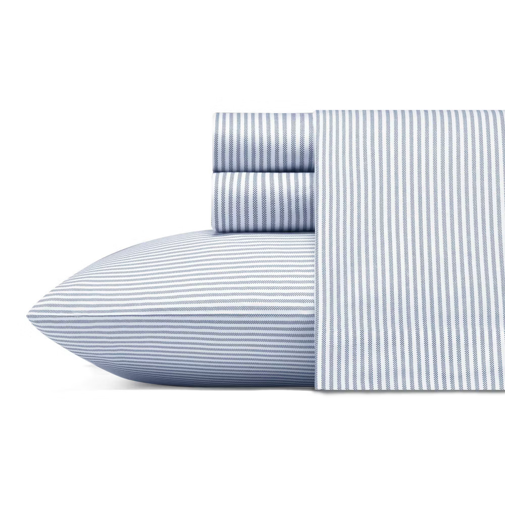 Twin XL Printed Pattern Percale Cotton Sheet Set Blue Stripe – Poppy