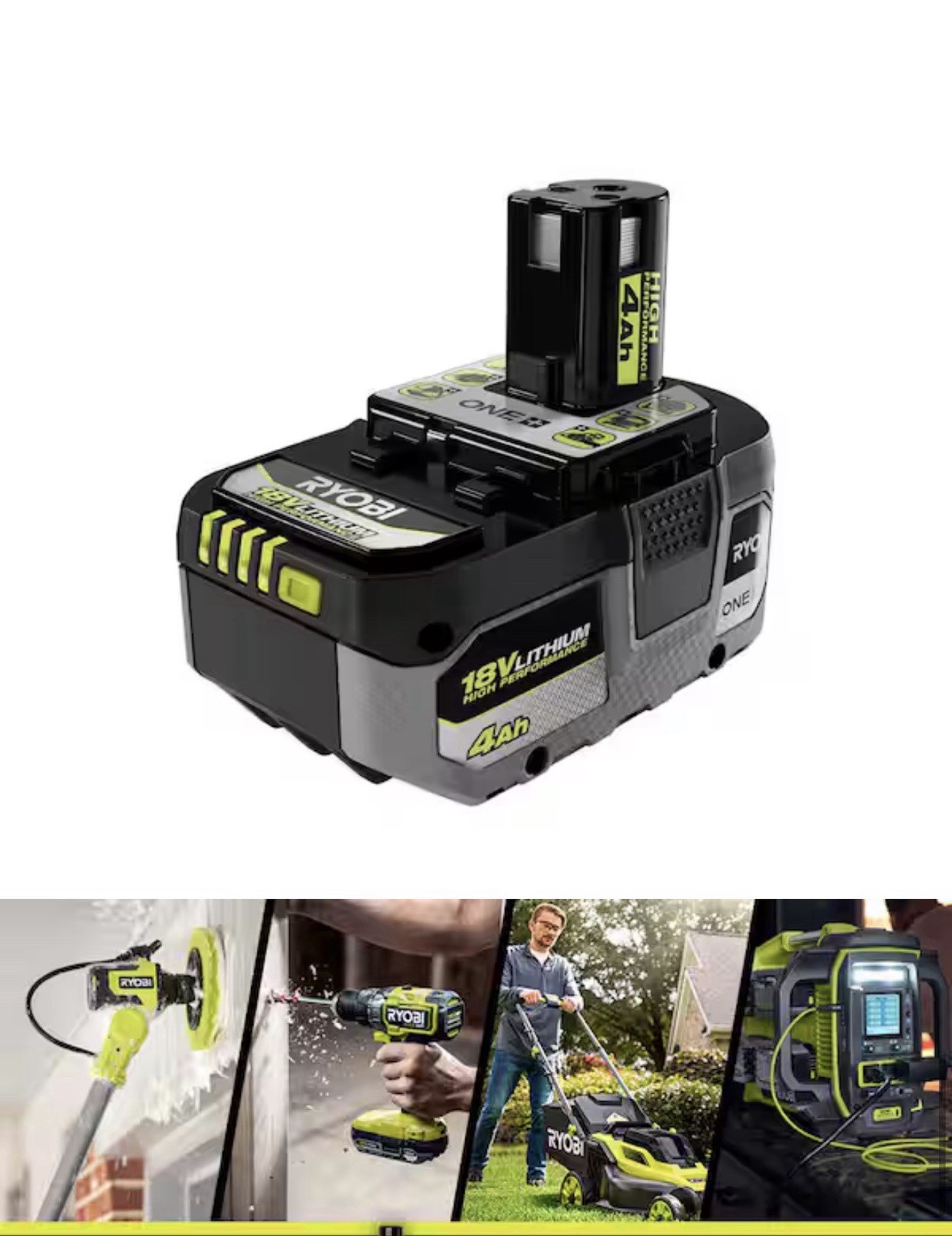 Ryobi ONE+ PBP004 18V Lithium-Ion 4.0 Ah Battery – Black