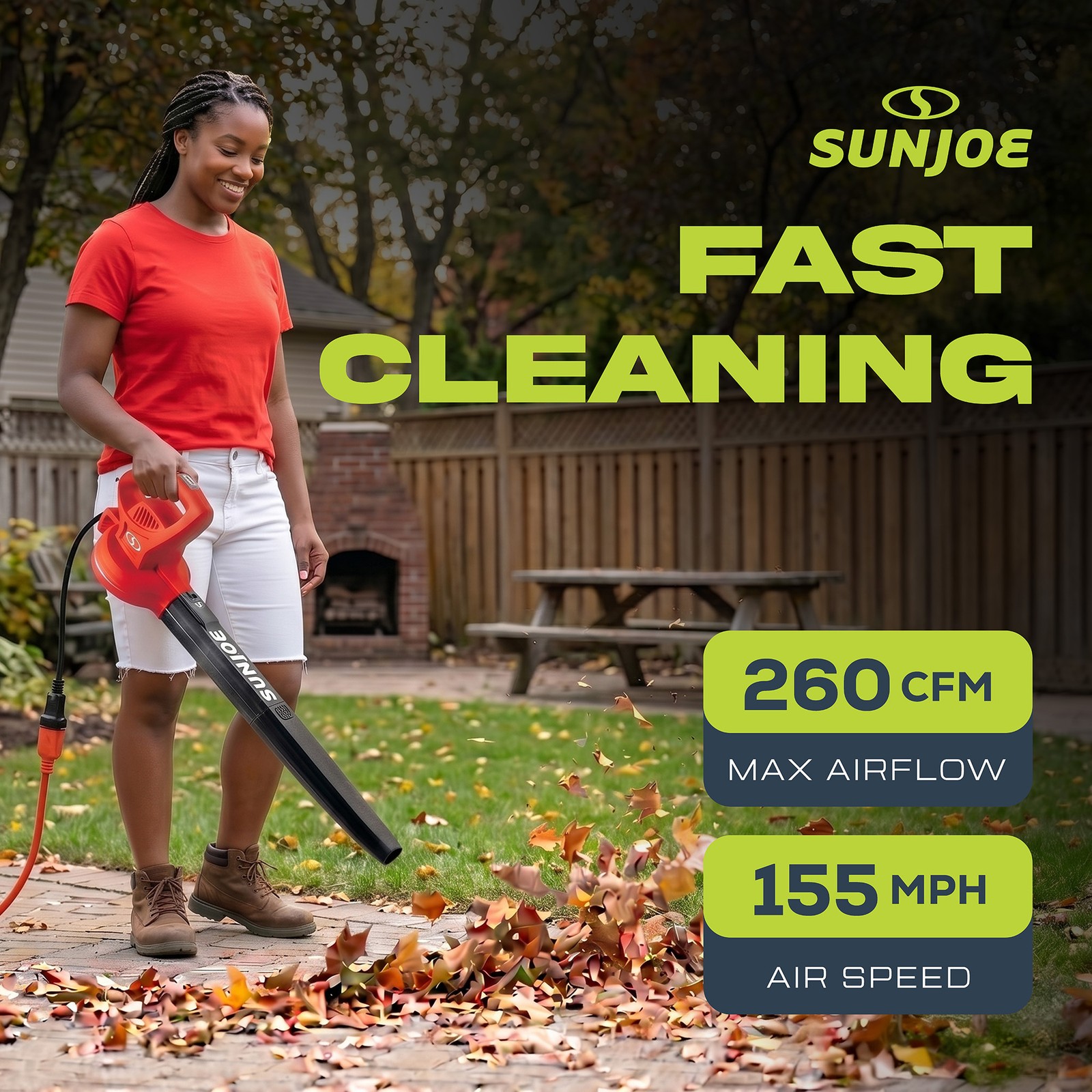 Sun Joe Electric All Purpose Leaf Blower, 6 Amp Motor, 155 MPH Air Speed, Red
