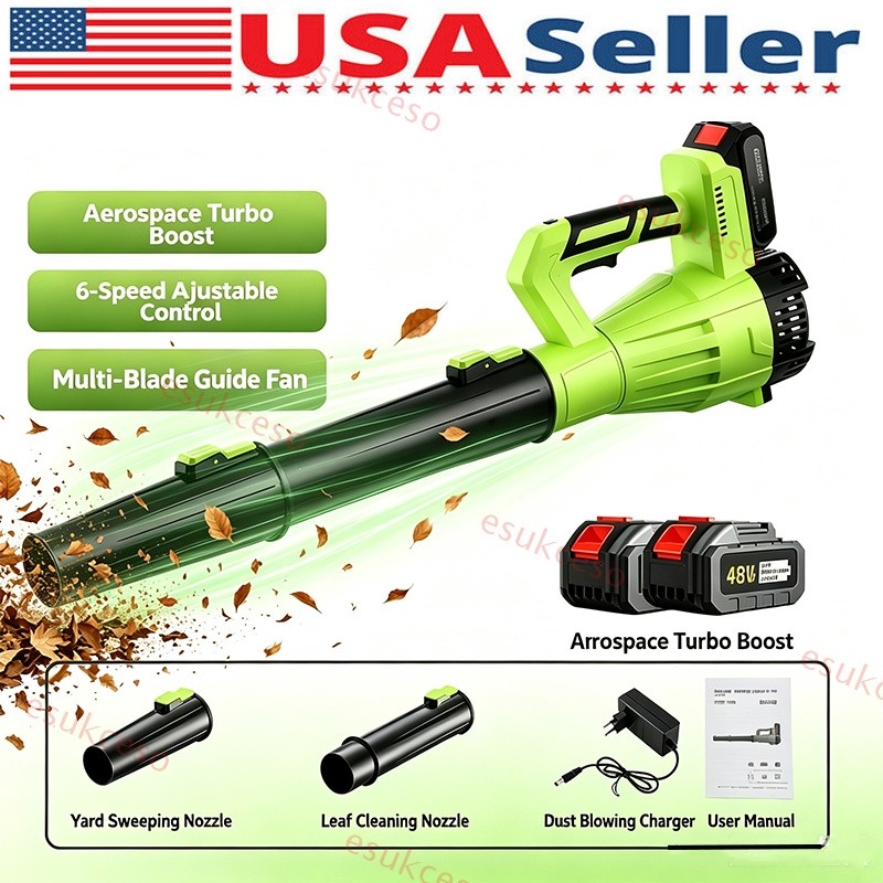 Cordless Leaf Blower 750CFM/200MPH & 6 Speed Levels Electric w/2 Batteries