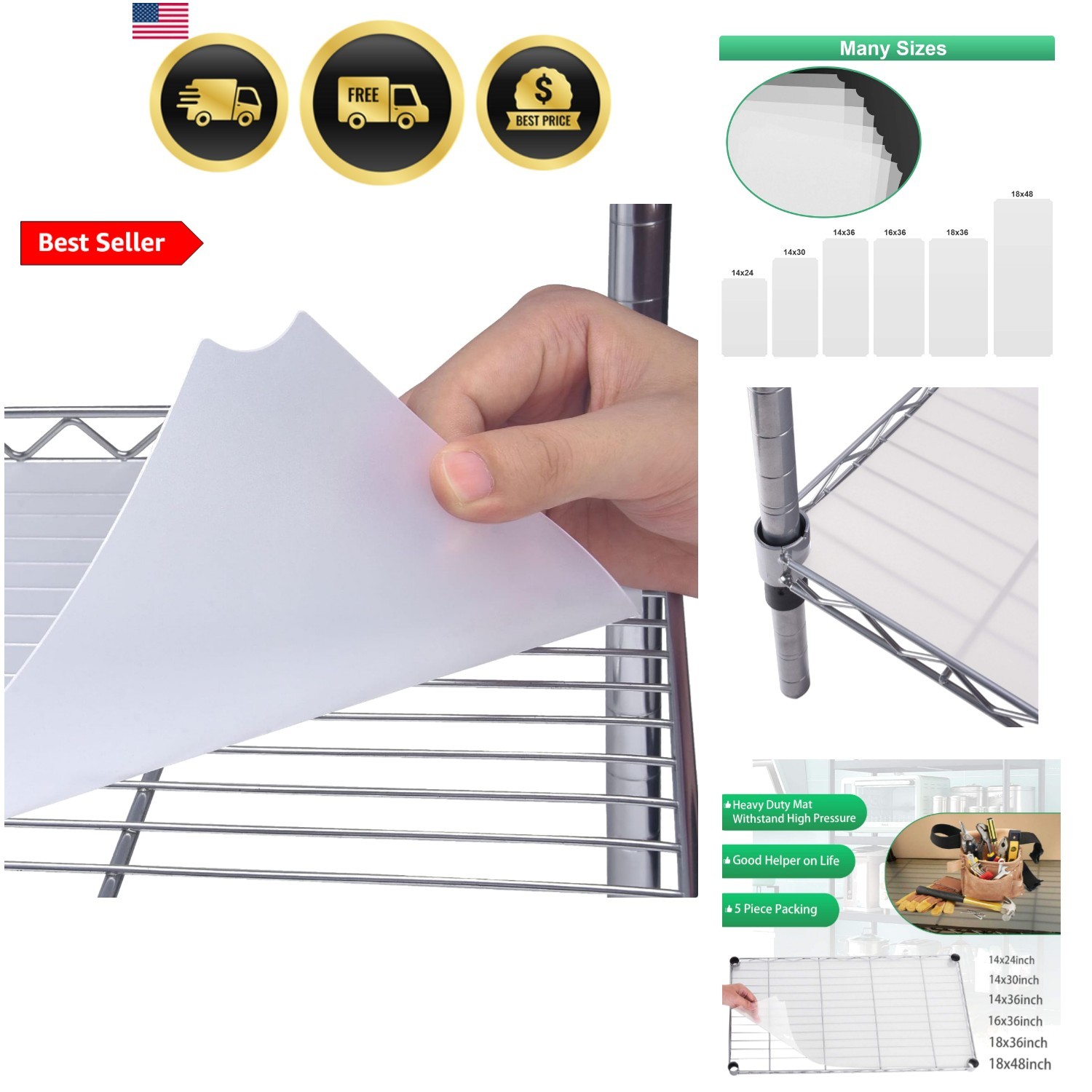 Wire Shelf Liner 14×24 Waterproof Plastic 5 Pack Flat Heavy Duty Shelving Mats