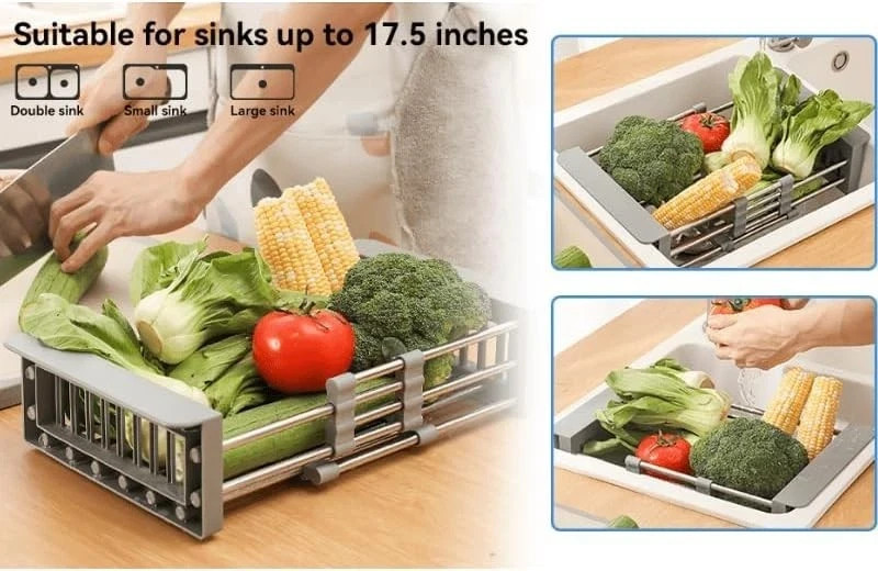 Adjustable Stainless Steel Over Sink Dish Drying Rack Expandable Kitchen Drainer