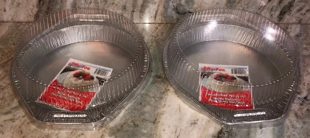 Jiffy-Foil Round Cake Pan & Lid 2 Ea 9 9/16” Dia X 1 5/8” #4211-1-RARE-SHIP24HRS