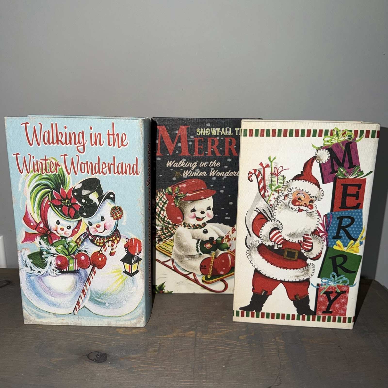 Mr. Christmas 8.5in Retro Style Snowman and Santa Stash Book Keepsake Boxes
