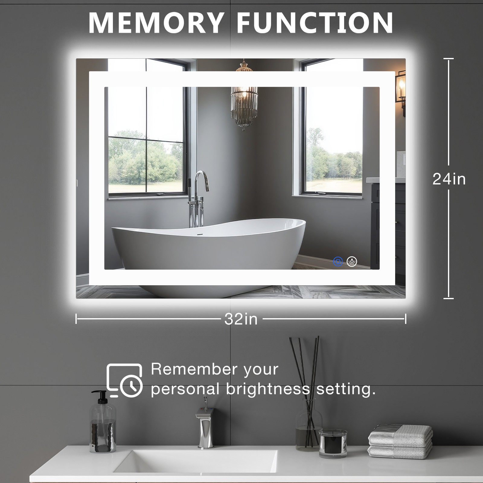 Dual LED Lighted Bathroom Mirror,Smart Memory Function,Anti-Fog Vanity Mirror