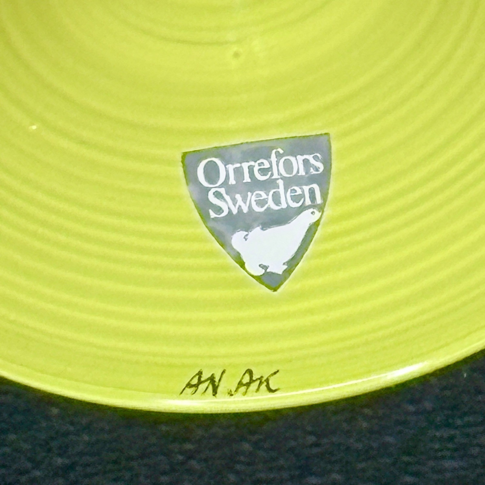 Orrefors Sweden Clown Martini Glass Anne Nilsson Signed Green Yellow Red Dot