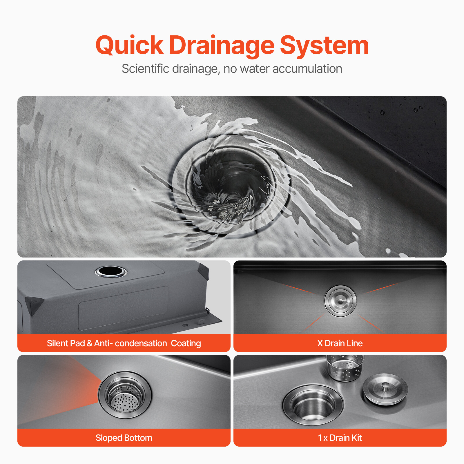 33″ Drop In Kitchen Sink Top Mount Single Bowl Basin Stainless Steel Black