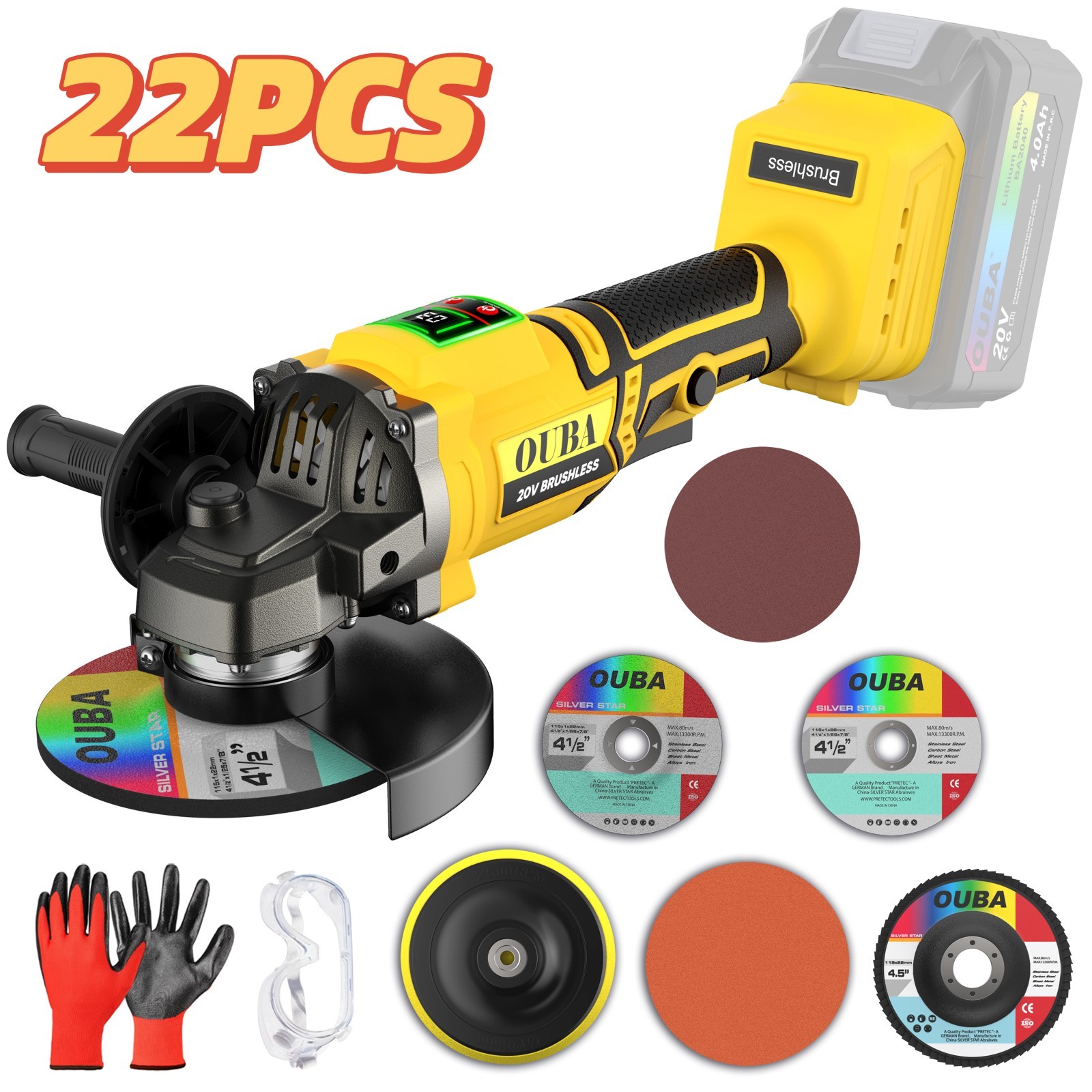 Cordless Angle Grinder Compatible Dewalt 20V MAX Battery 4-1/2″ to 5″ Brushless