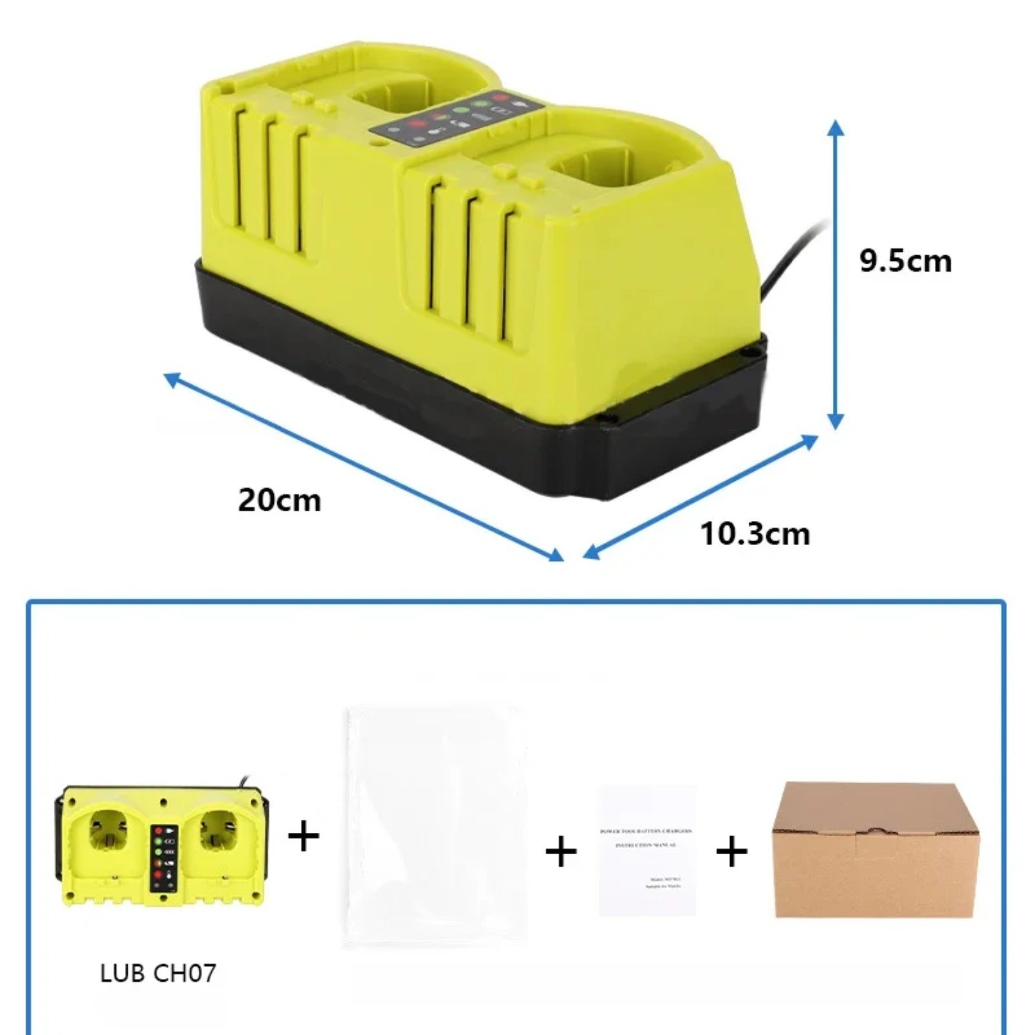 Portable Dual Ports Fast Charger Replace P117 for Ryobi 18V Battery P107 P108