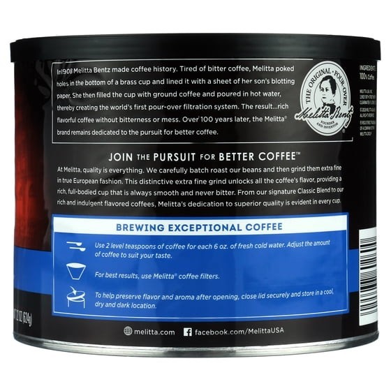 Melitta Classic Roast Caffeinated Canned Coffee, 22oz Can NEW