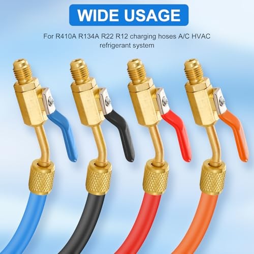 AC Refrigerant Angled Compact Ball Valve Set, 4 Ball Valve + 6PC R410A Adapter