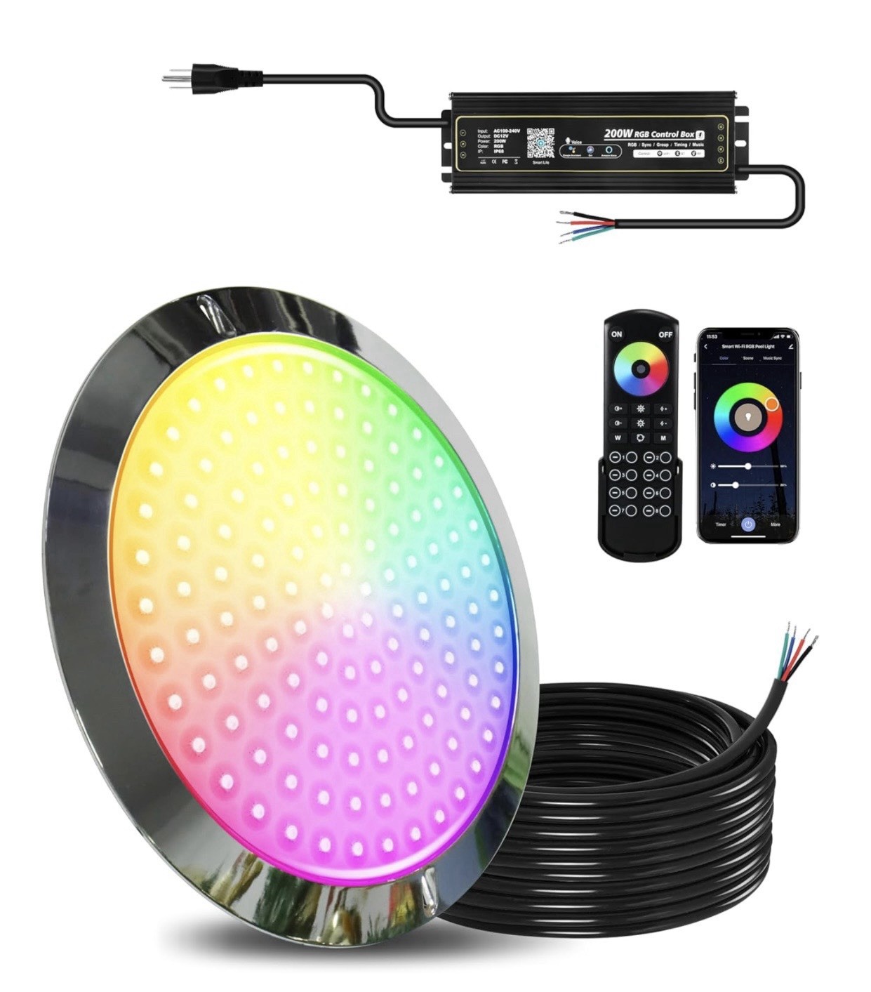 Goldlife Pool Light P9 10” w/ RGB controller 120W 12000LM LED 120V 50FT NEW!