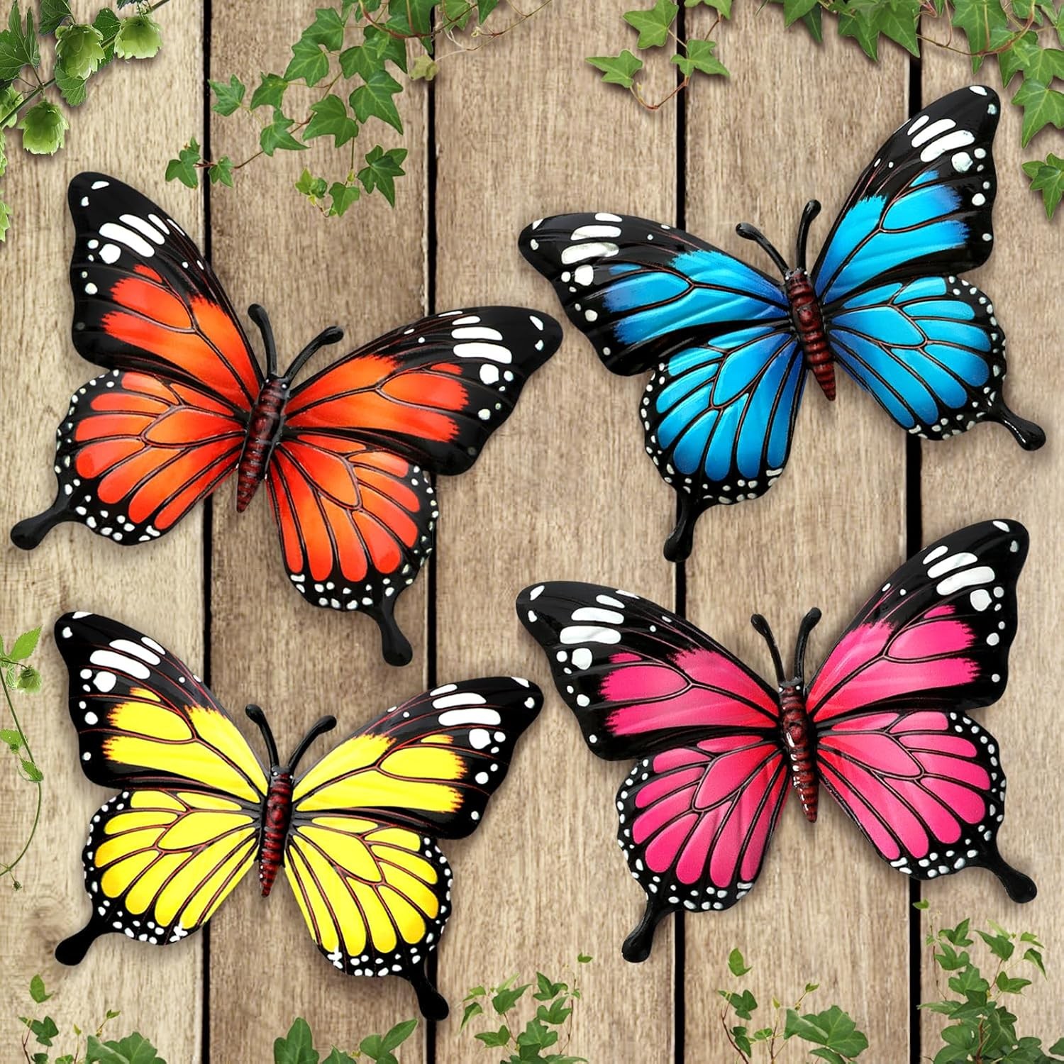 4 Pack Metal Butterfly Decorations, 6.7 in Butterfly Wall Art Sculpture Hanging