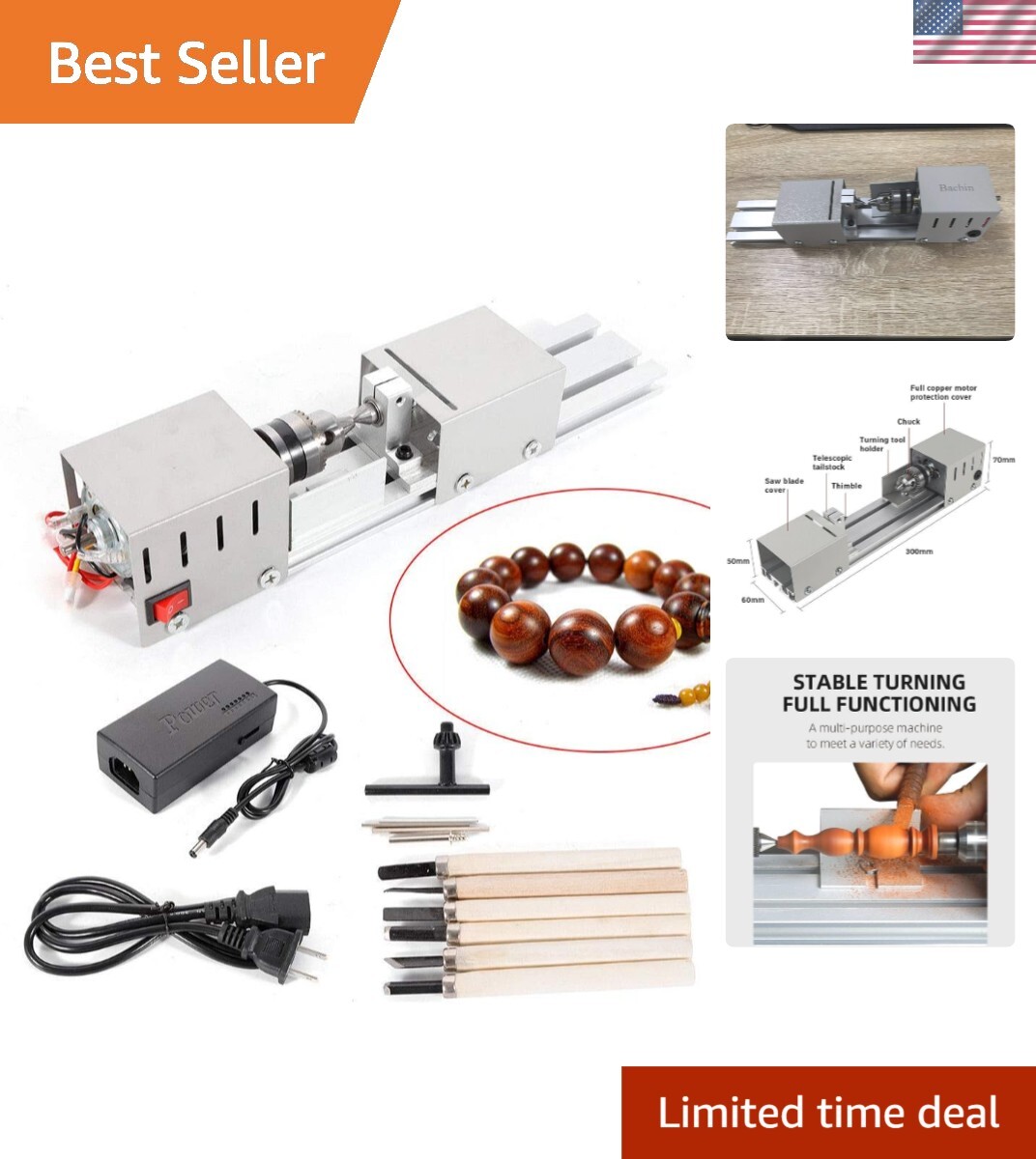 High-Performance Mini Lathe Machine for Crafting & Woodworking – 8000 RPM