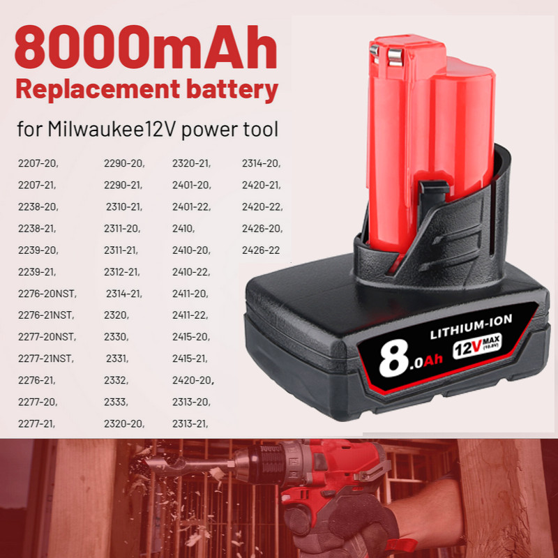 2Pack For Milwaukee For M12 Battery LITHIUM Extended Capacity 48-11-2460 8000mAh
