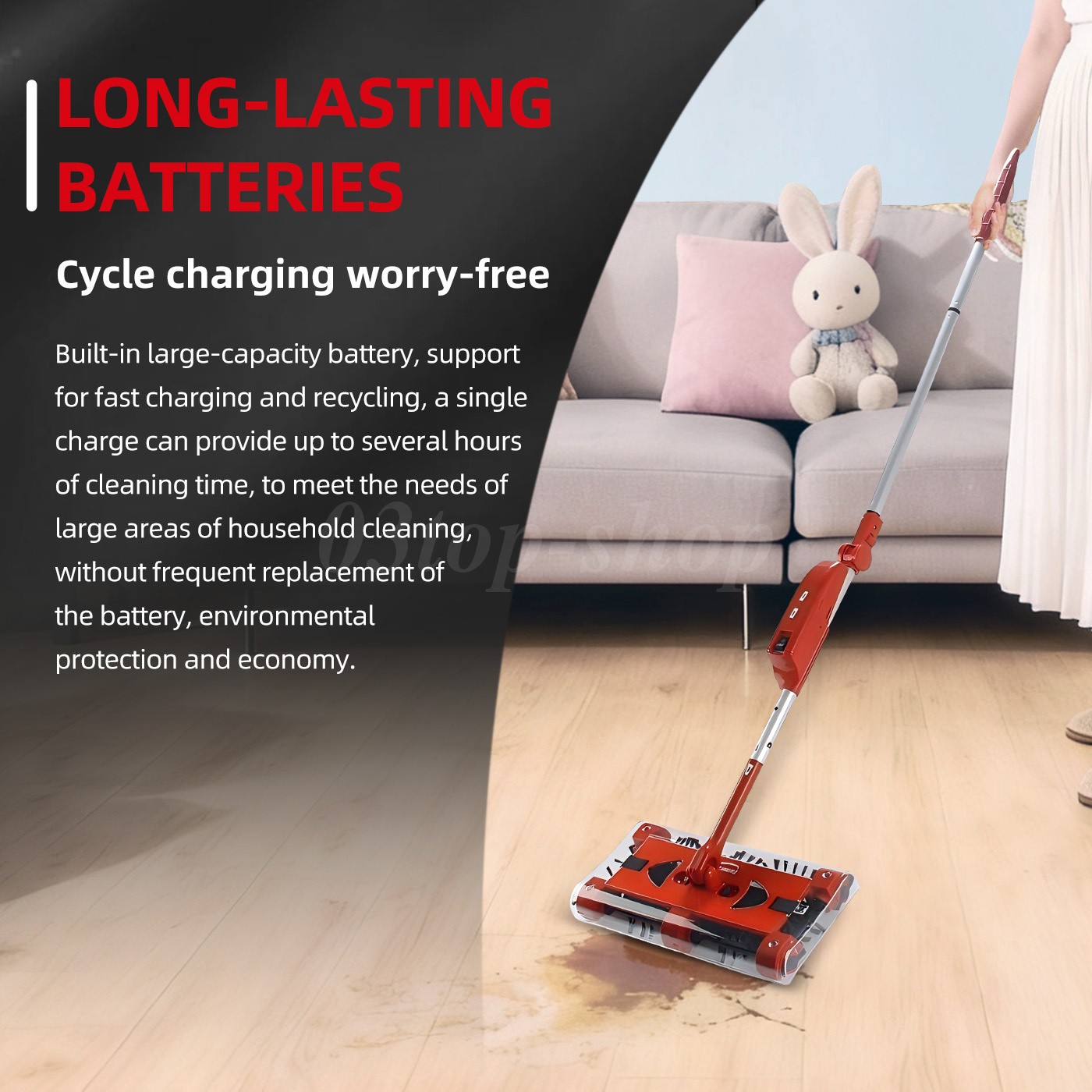 Swivel Sweeper Cordless Vacuum Lightweight 4000 RPM 360 Swivel Rechargeable Quad