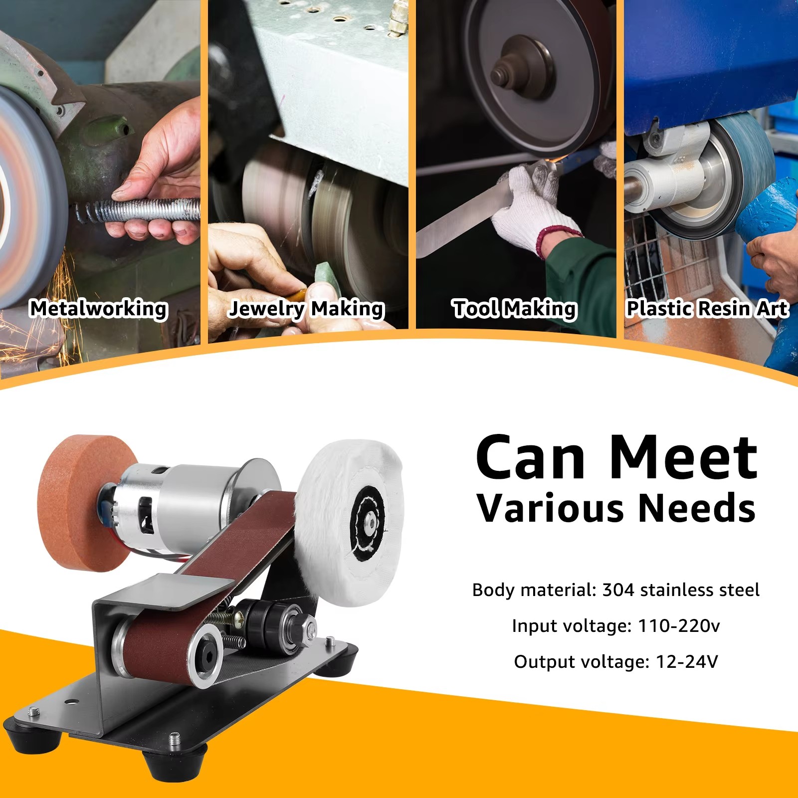 Electric 3-in-1 Mini Belt Sander Grinder Polisher Combo with 7 Speeds Adjustment