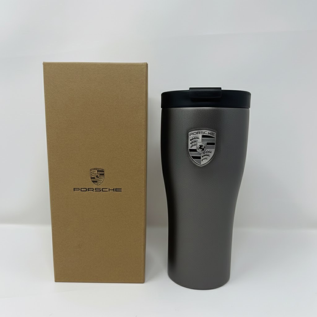 1x Porsche Thermal Mug Matte Black | 450ml (15 fl oz) Stainless Steel Travel Cup