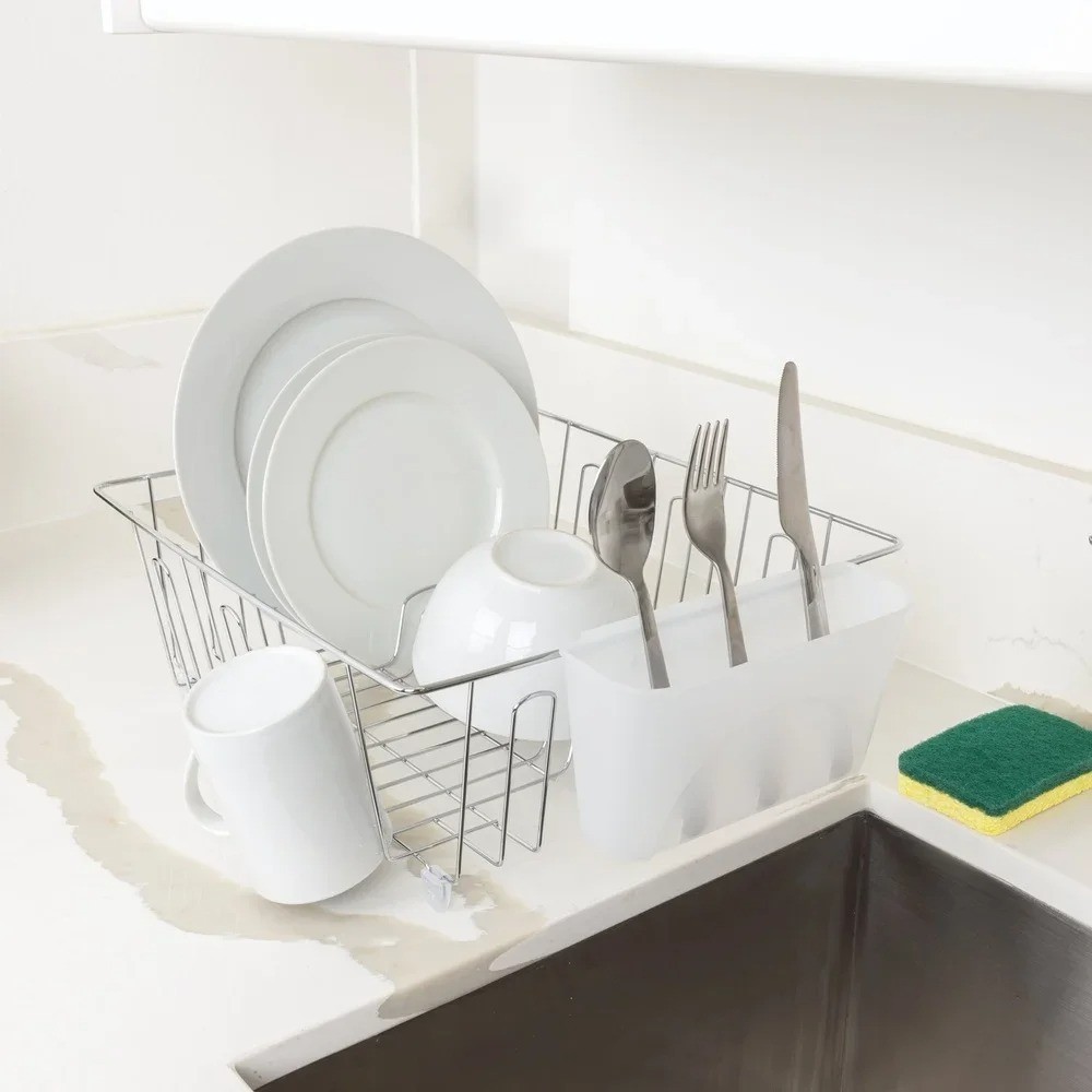 Kitchen Steel Over Sink Dish Drying Rack with Cutlery Holder Drainer Organizer
