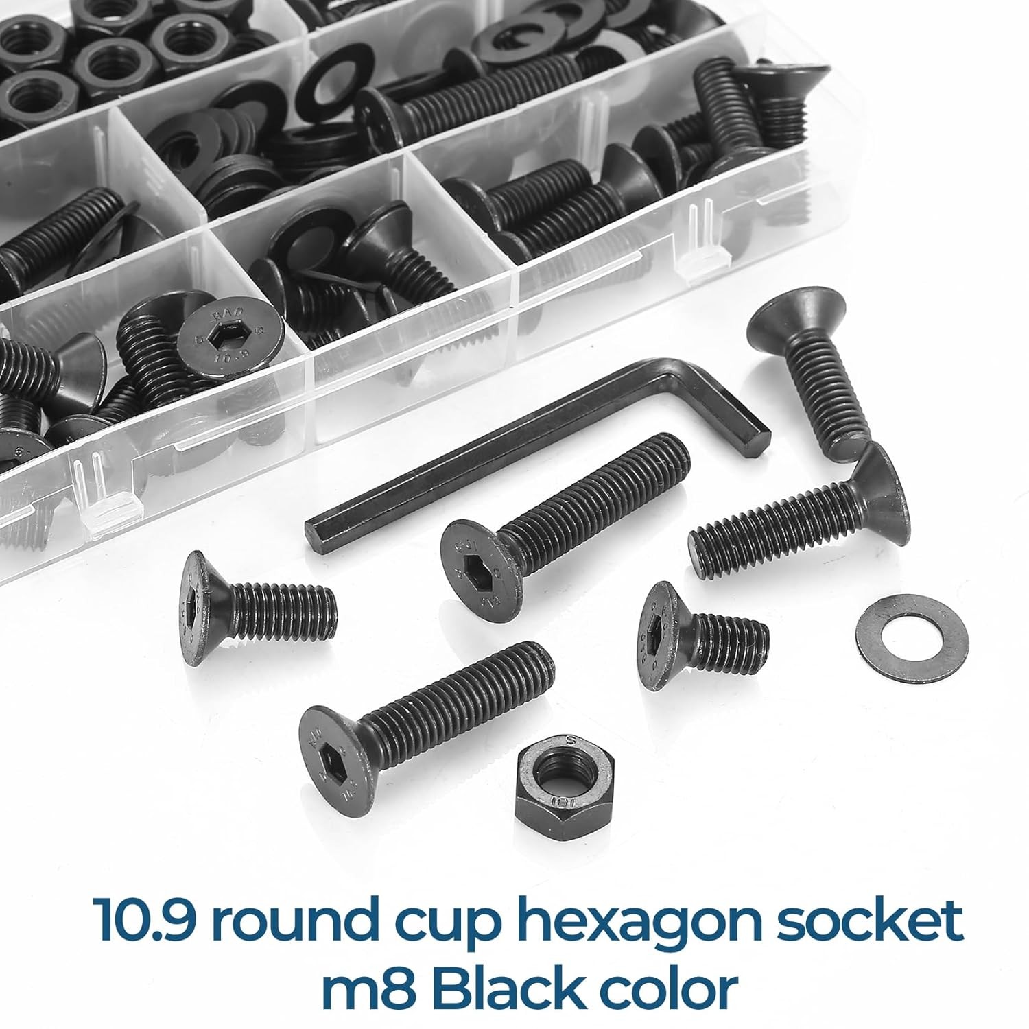 155Pcs M8 Hex Socket Flat Head Cap Screws Bolts Nuts Set Assortment Kit(16-40MM)