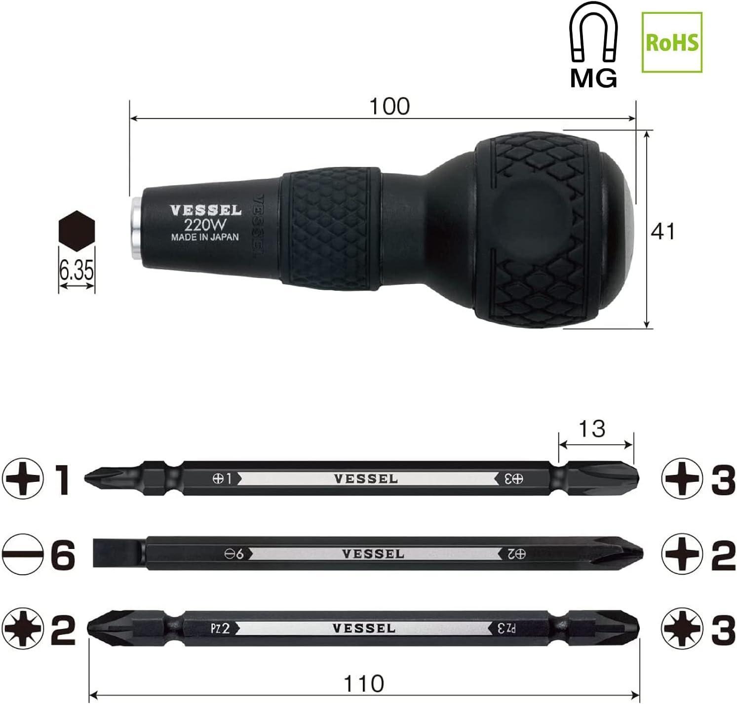 VESSEL Ball Grip Screwdriver Set Interchangeable Metric Motorcycle Drivers JIS