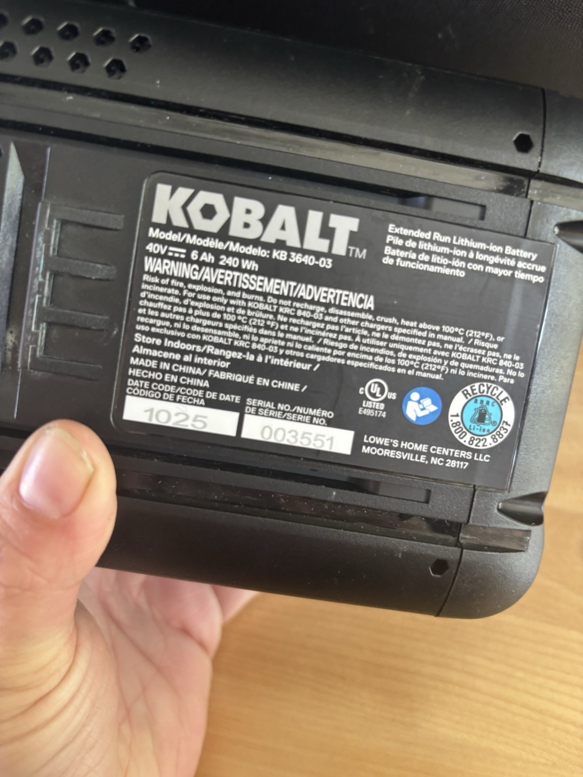 Genuine Kobalt 40V Max 6Ah Lithium Ion Battery KB 3640-03 09/25 Build Date